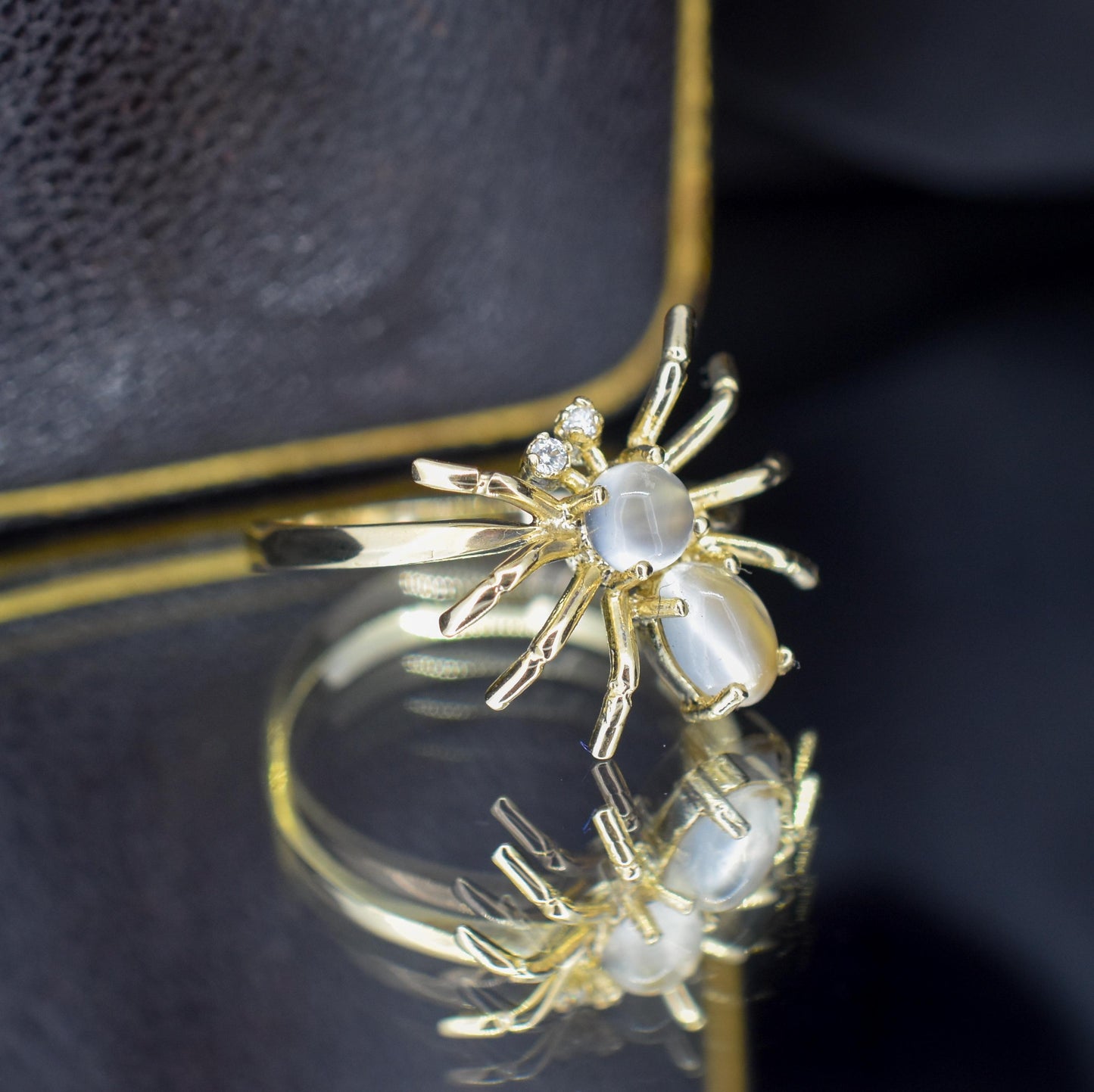 Moonstone and Diamond Spider 9ct Yellow Gold Dress Ring