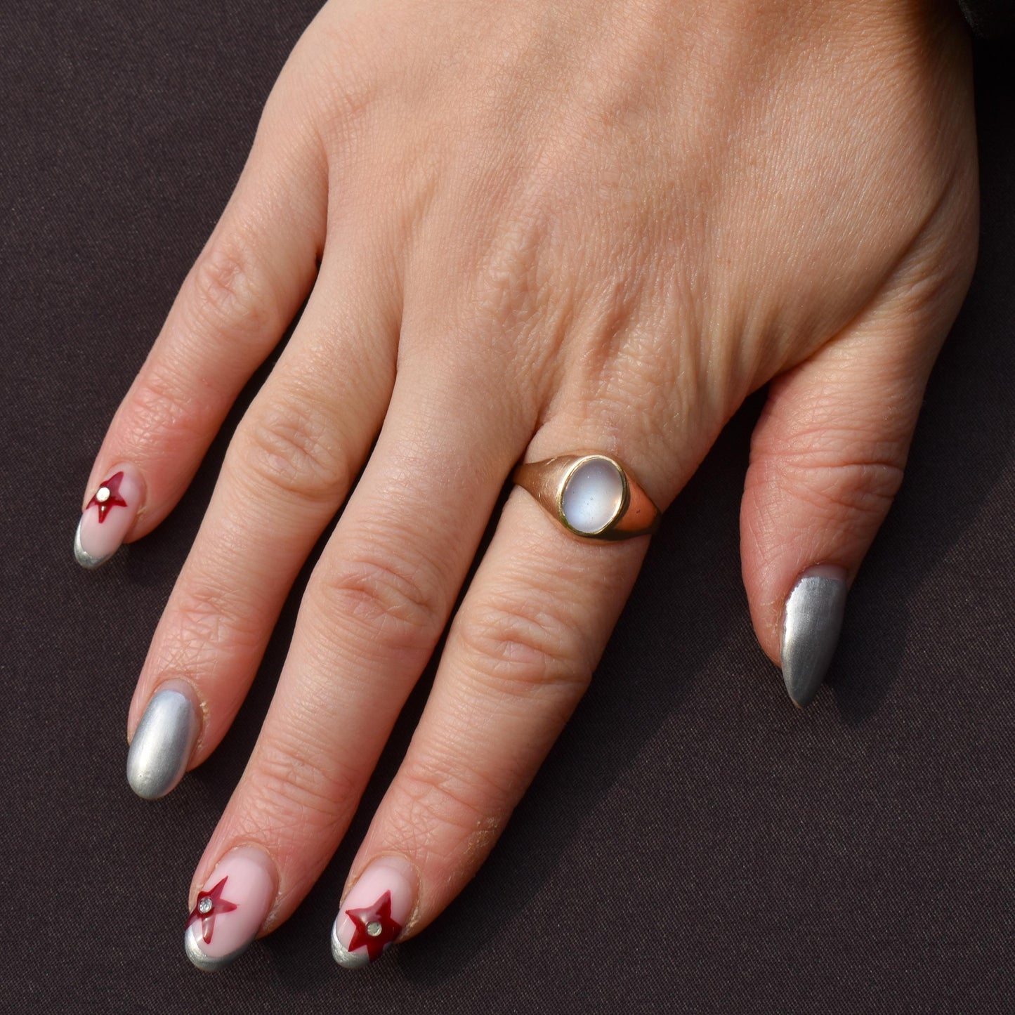 Vintage Moonstone Oval Solitaire Signet 9ct Yellow Gold Ring