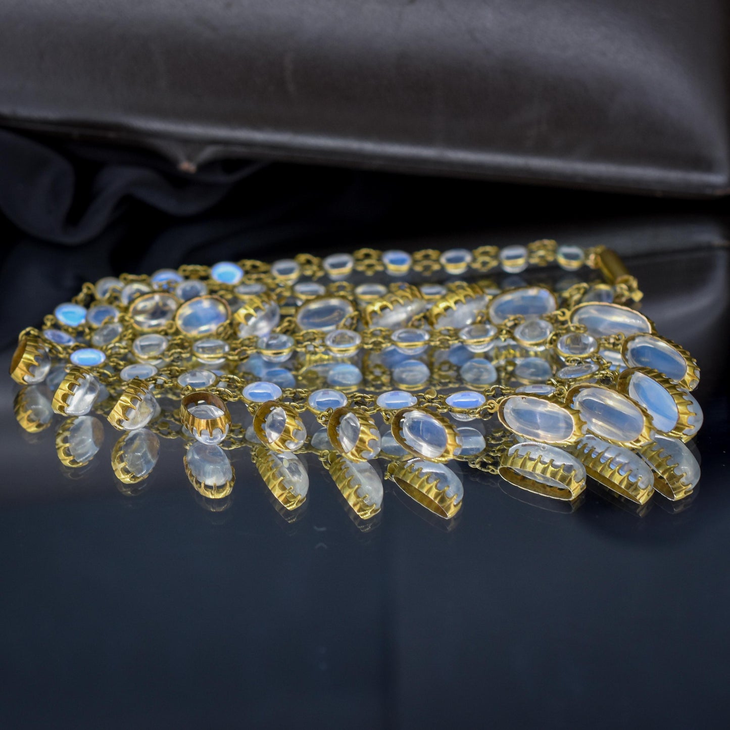 Antique Moonstone 9ct Yellow Gold Drop Fringe Festoon Necklace, 33.07ct