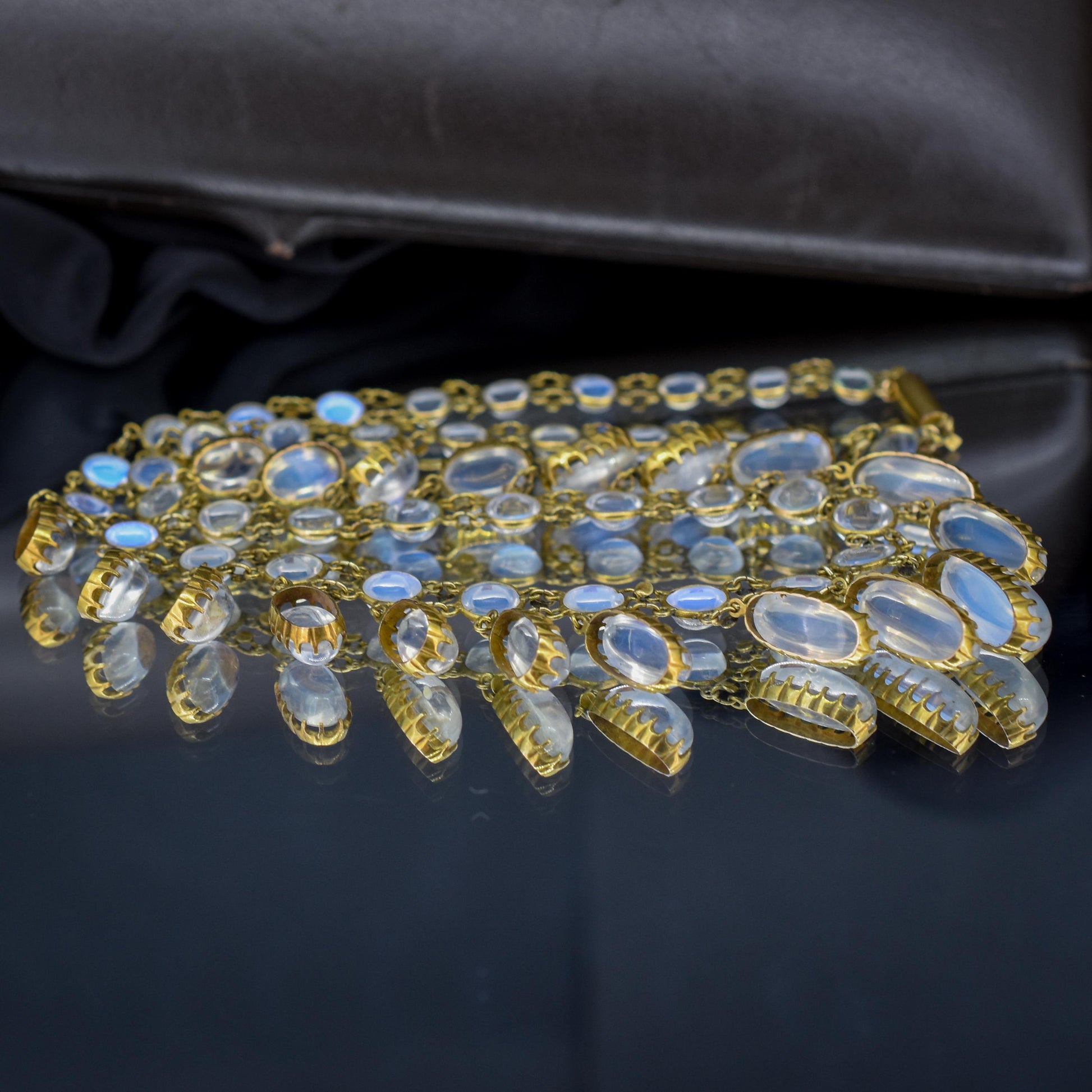 Antique Moonstone 9ct Yellow Gold Drop Fringe Festoon Necklace, 33.07ct