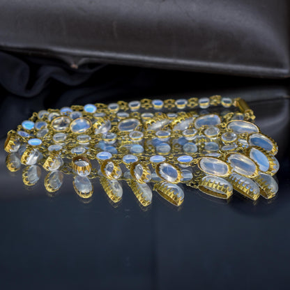 Antique Moonstone 9ct Yellow Gold Drop Fringe Festoon Necklace, 33.07ct