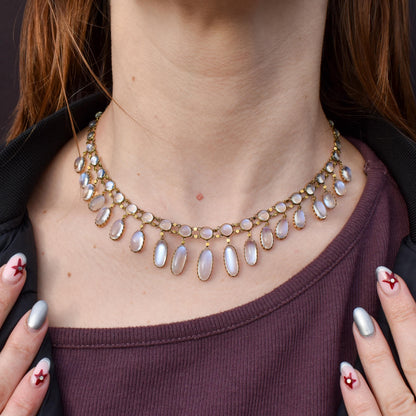 Antique Moonstone 9ct Yellow Gold Drop Fringe Festoon Necklace, 33.07ct