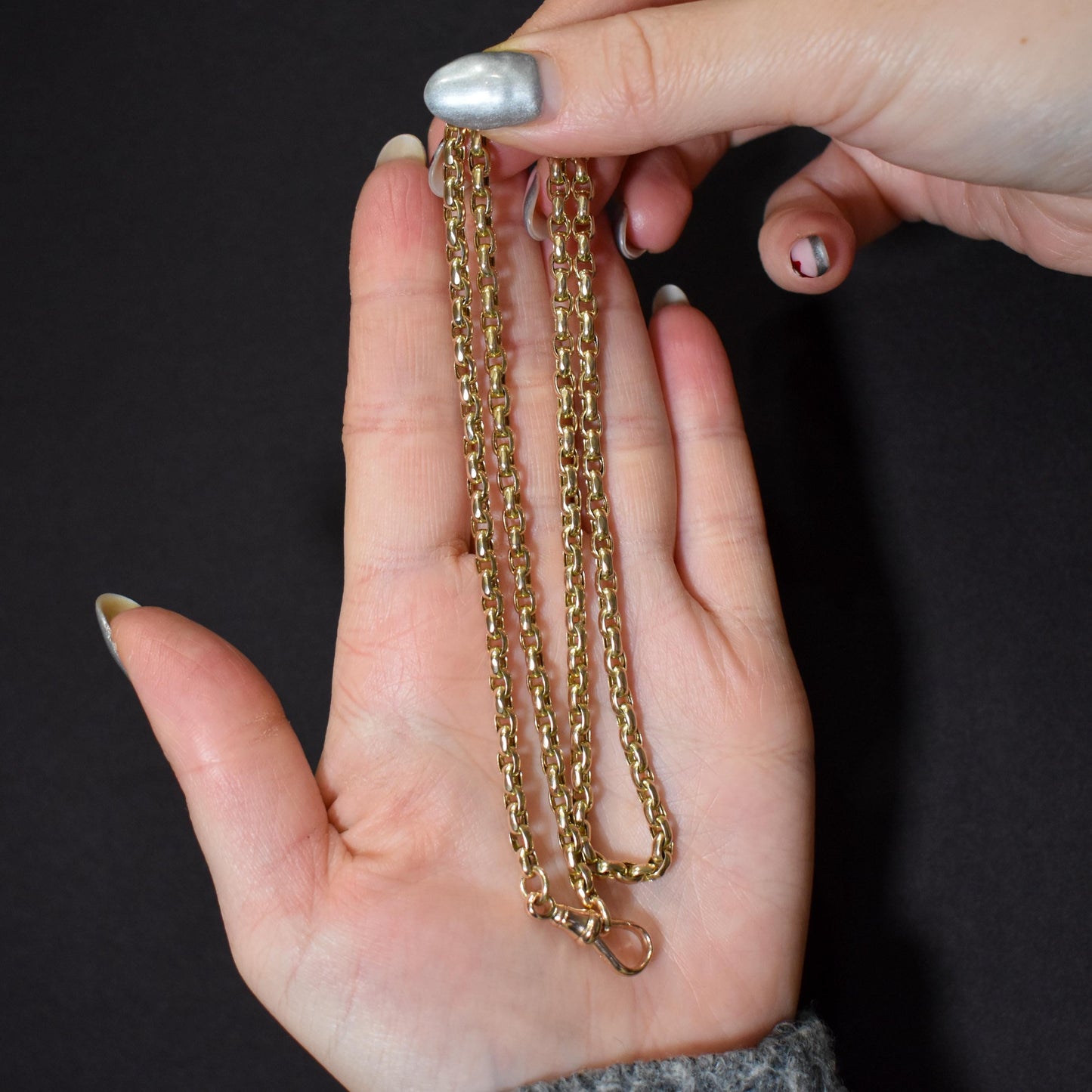 Antique Victorian 9ct Gold Faceted Link Chain Necklace with Dog Clip | 21.5"