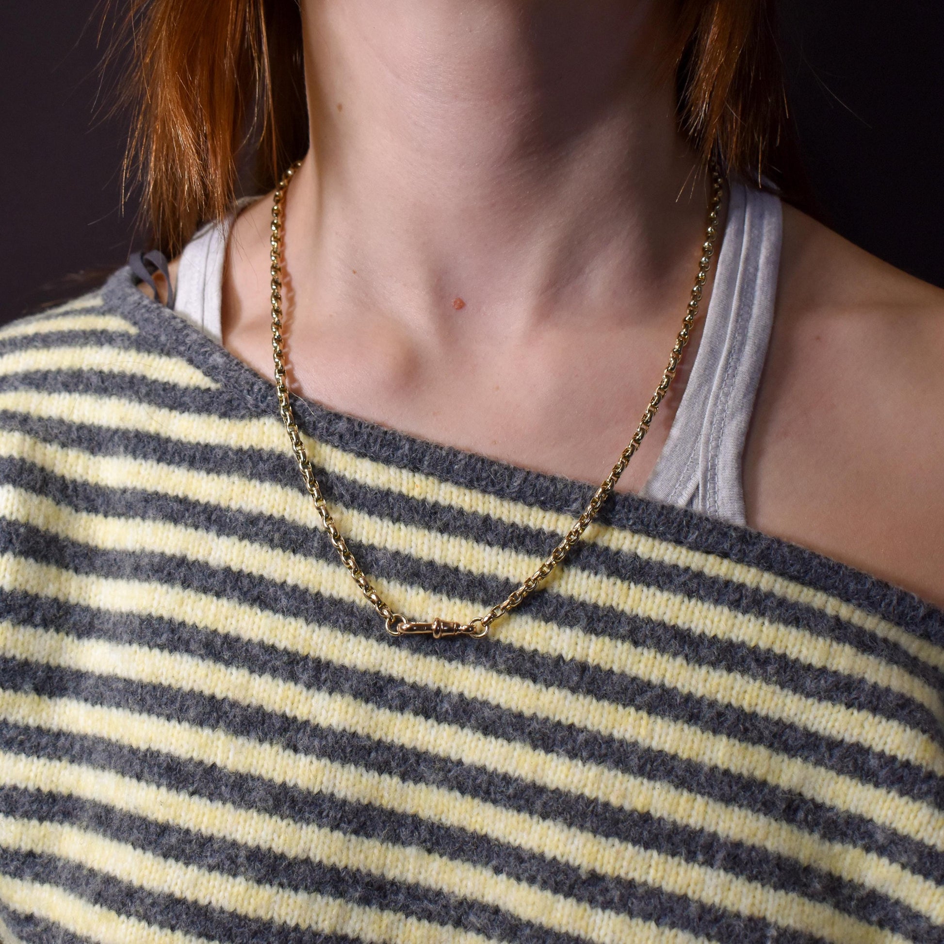 Antique Victorian 9ct Gold Faceted Link Chain Necklace with Dog Clip | 21.5"