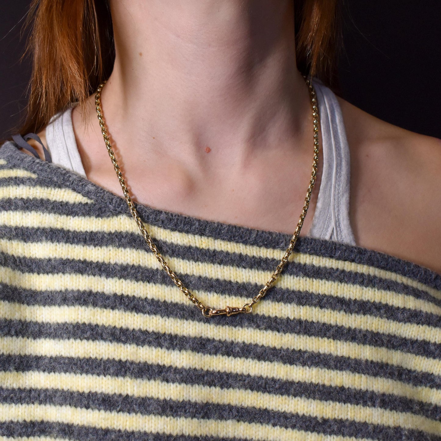 Antique Victorian 9ct Gold Faceted Link Chain Necklace with Dog Clip | 21.5"