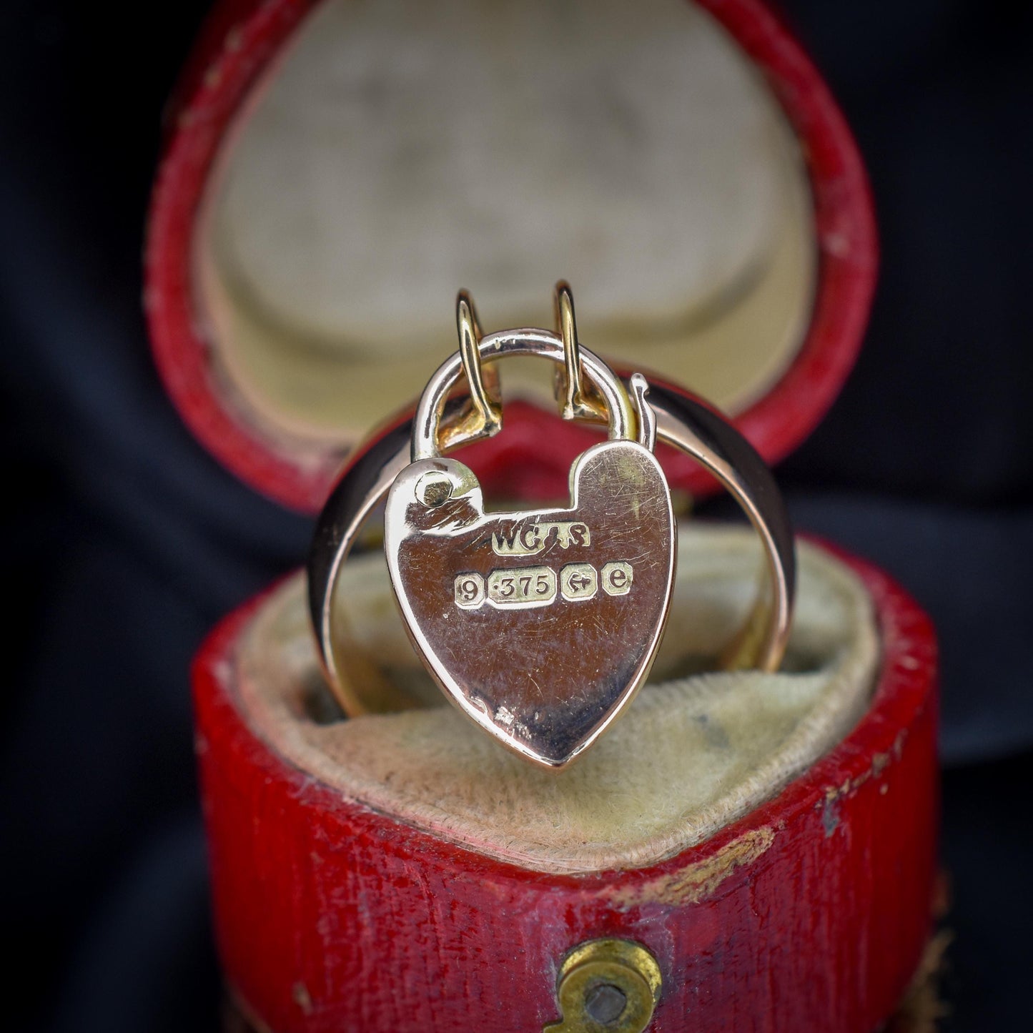 Antique Heart Padlock Drop 9ct Gold Band Ring | Birmingham 1921