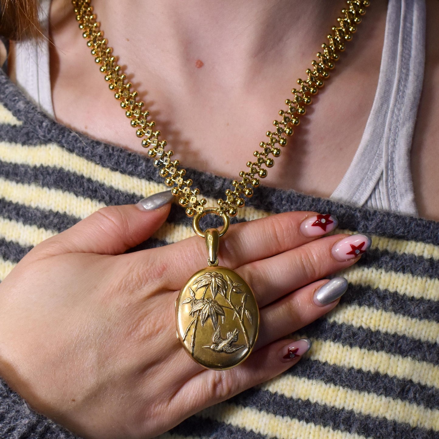 Antique Victorian Gold on Silver Locket and Collar Chain Necklace | Dated 1879