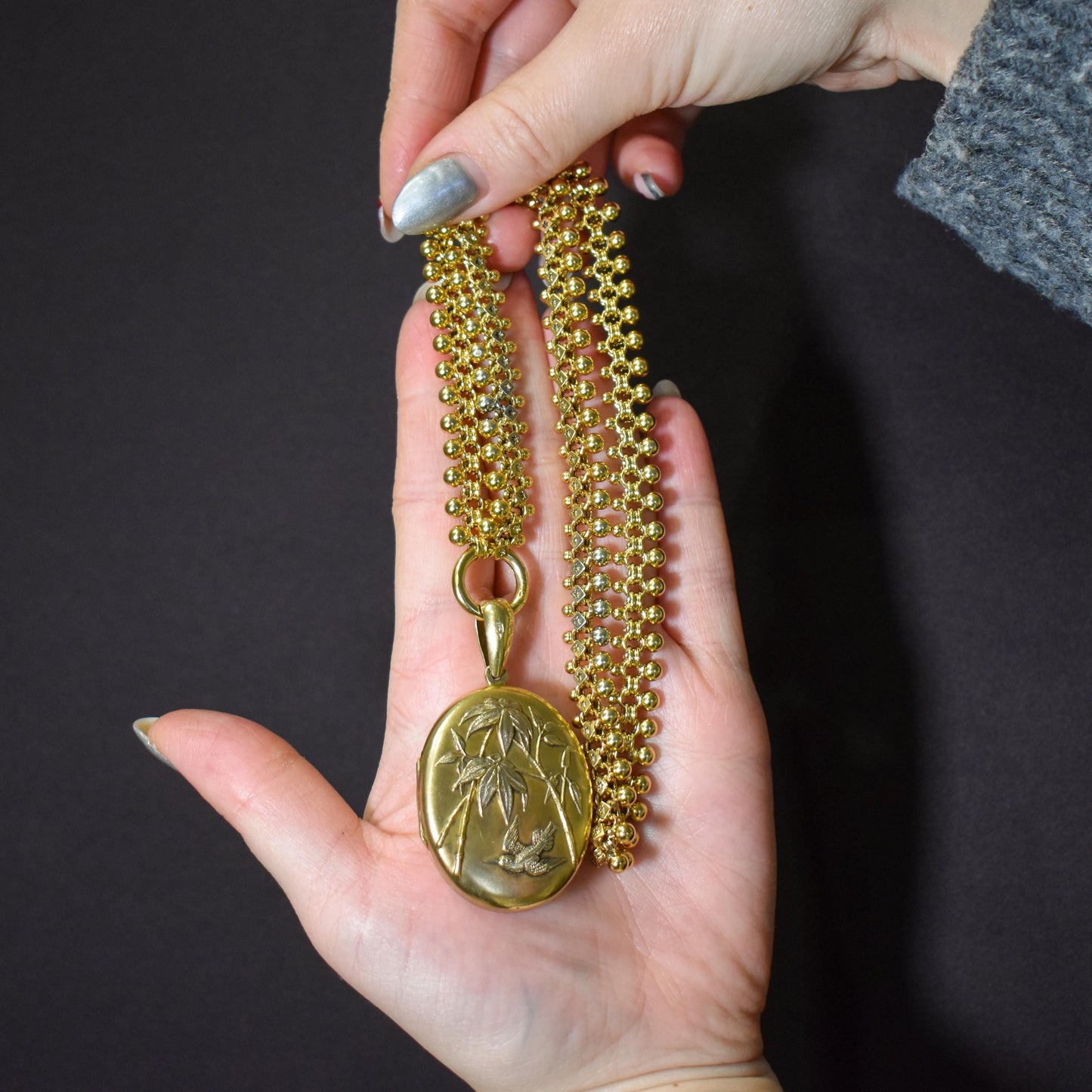Antique Victorian Gold on Silver Locket and Collar Chain Necklace | Dated 1879