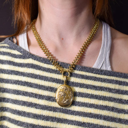 Antique Victorian Gold on Silver Locket and Collar Chain Necklace | Dated 1879