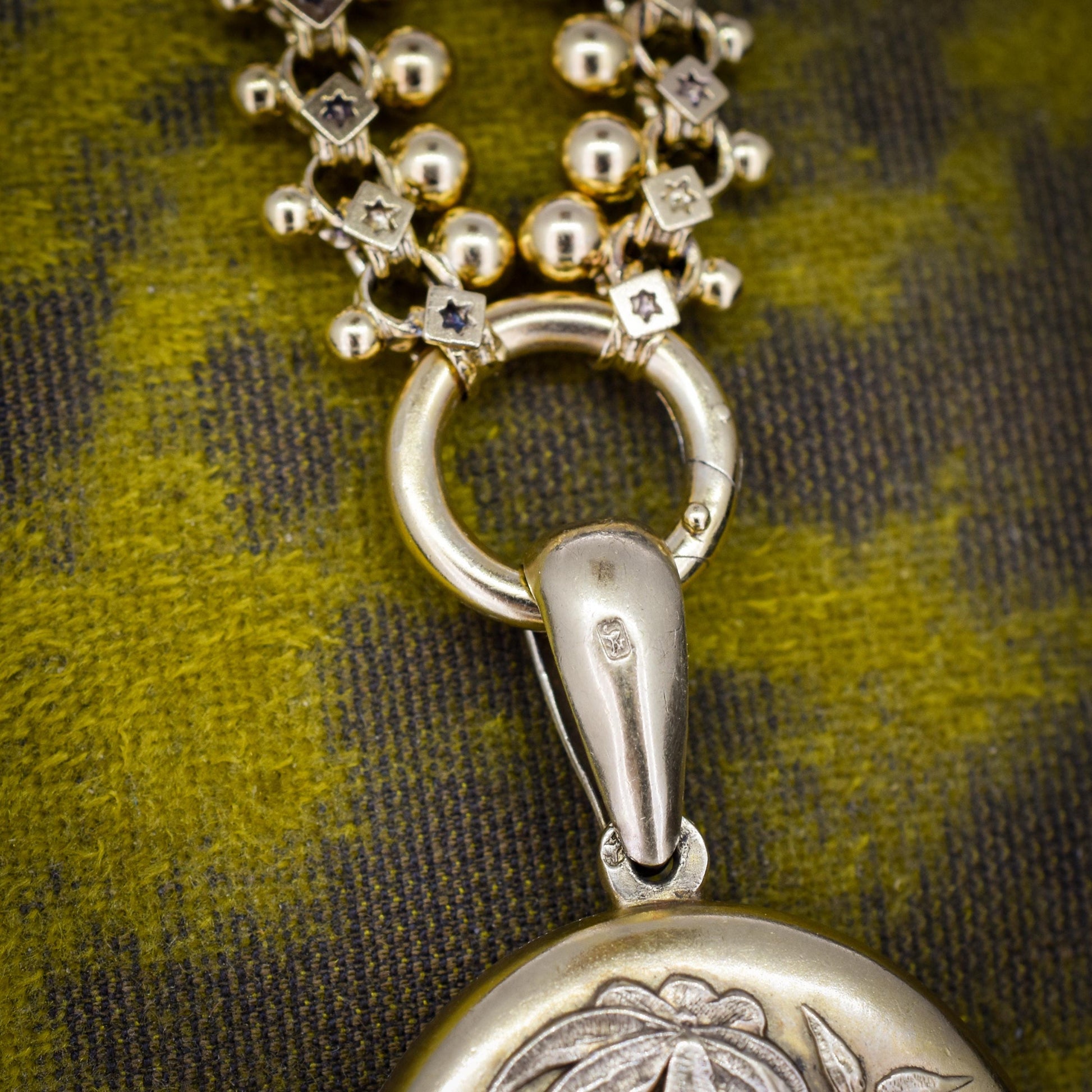 Antique Victorian Gold on Silver Locket and Collar Chain Necklace | Dated 1879
