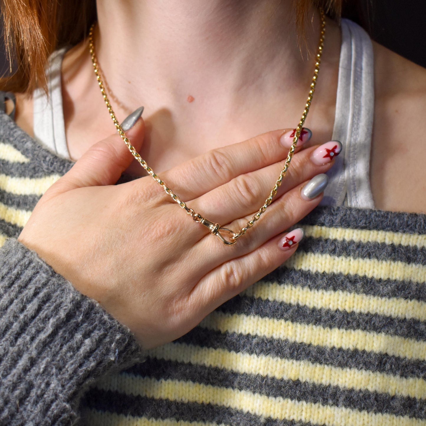 Antique Victorian 9ct Gold Faceted Link Chain Necklace with Dog Clip | 19.5"
