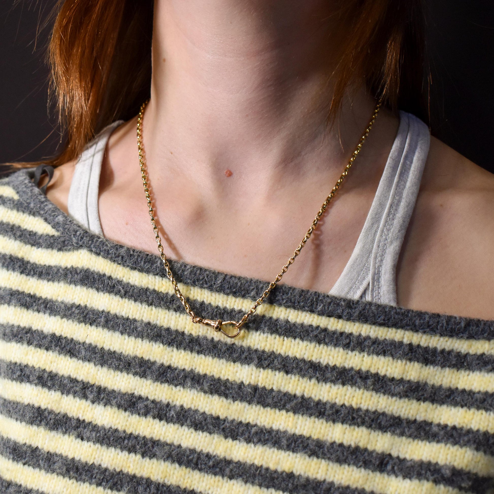 Antique Victorian 9ct Gold Faceted Link Chain Necklace with Dog Clip | 19.5"