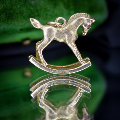 Vintage 9ct Gold Rocking Horse Charm Pendant - Dated 1967