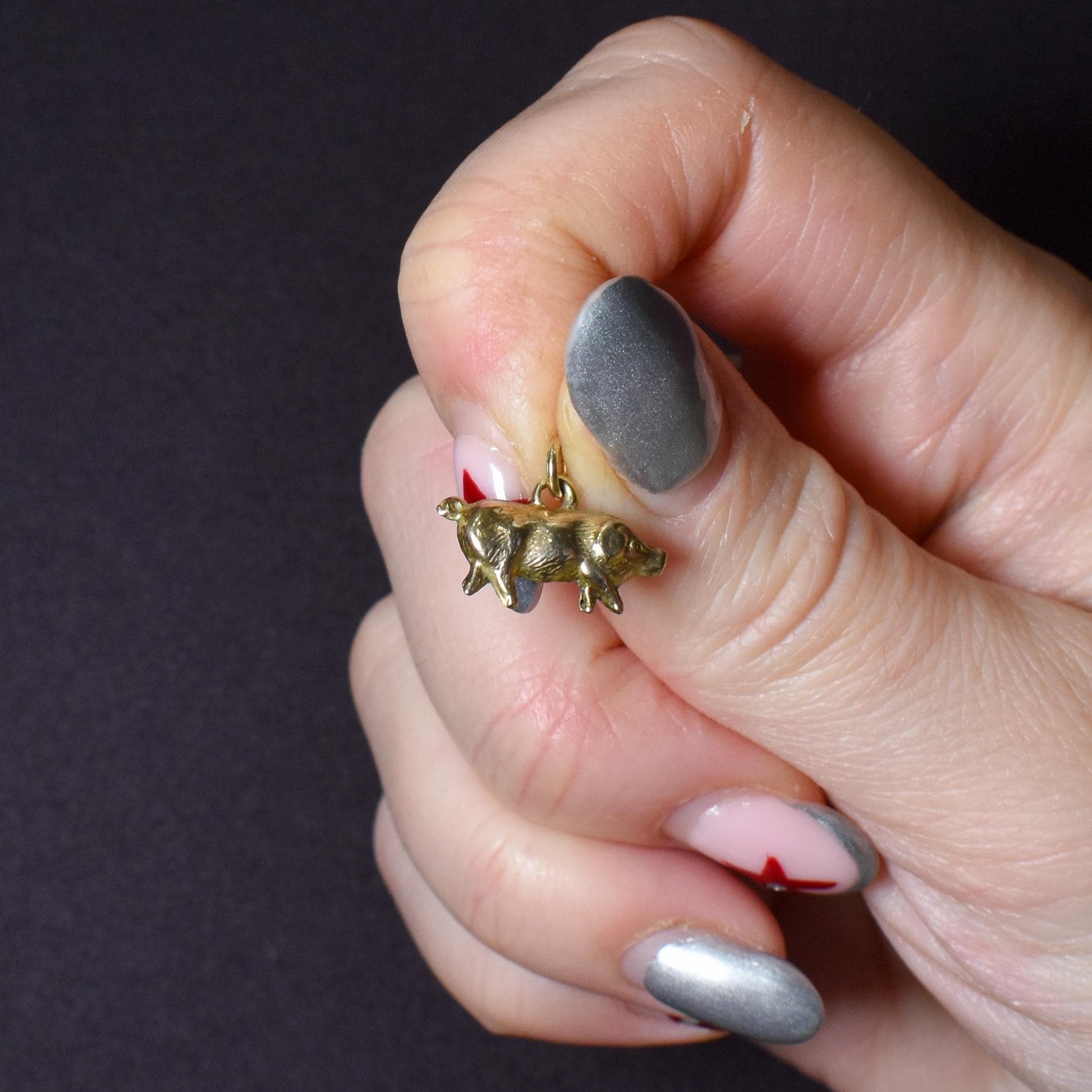 Antique 9ct Gold Pig Charm Pendant