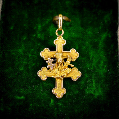 Antique French 18ct Gold 'Cross of Lorraine' Pendant