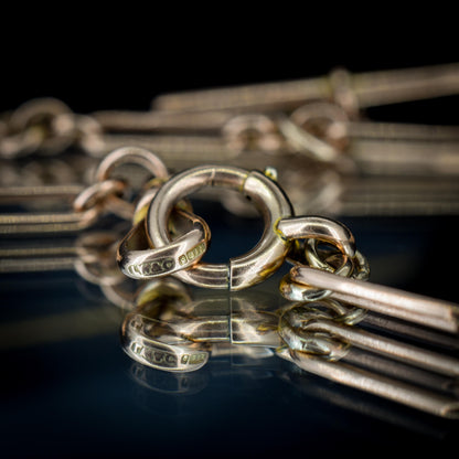 Antique '1924' 9ct Gold Trombone Chain Necklace with Dog Clip, Bolt Ring and T-bar | 15"