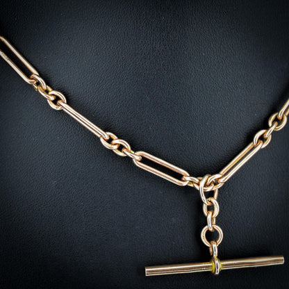 Antique '1924' 9ct Gold Trombone Chain Necklace with Dog Clip, Bolt Ring and T-bar | 15"