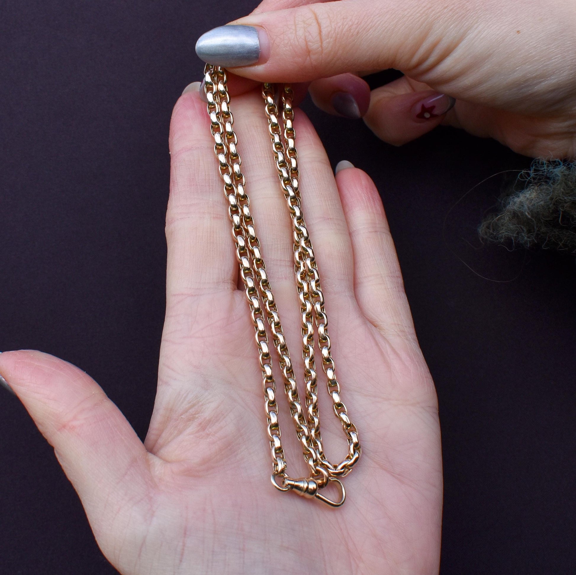 Antique Victorian 9ct Gold Faceted Link Chain Necklace with Dog Clip | 21"