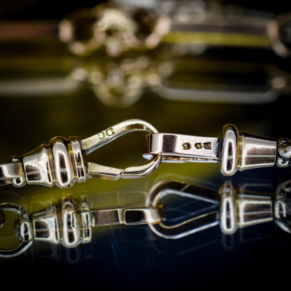 Antique 20.75" 9ct Gold Fancy Trombone Link Chain Necklace with Dog clips and T-bar