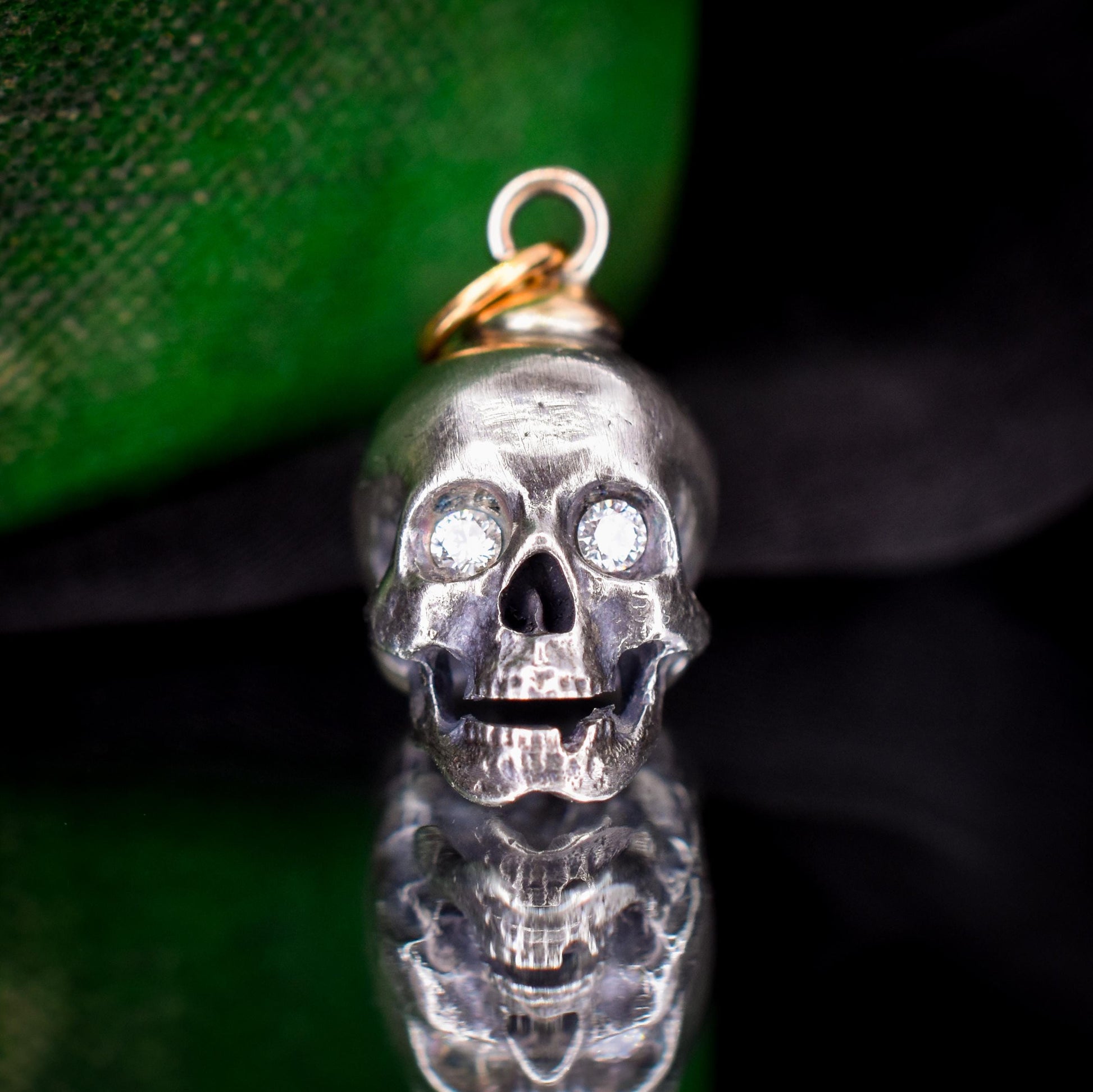 Diamond Eyes Gold and Silver Skull Charm Pendant
