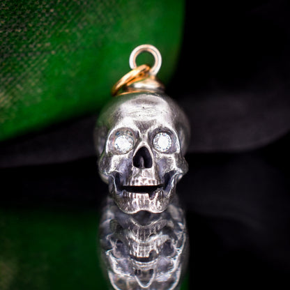 Diamond Eyes Gold and Silver Skull Charm Pendant