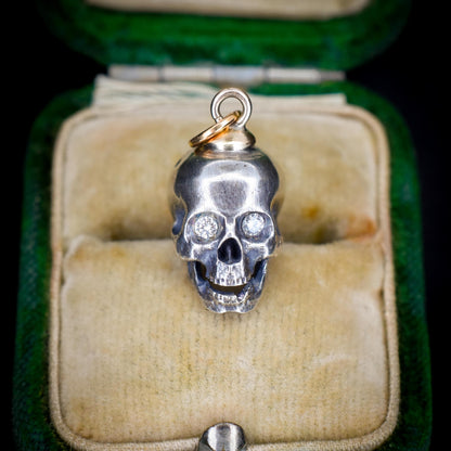 Diamond Eyes Gold and Silver Skull Charm Pendant