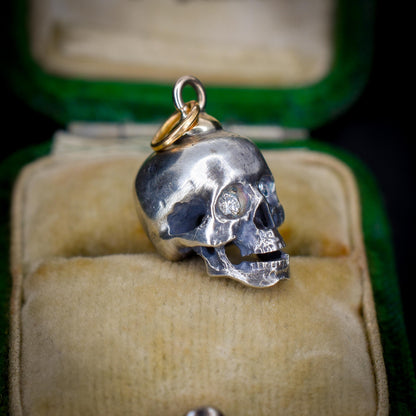 Diamond Eyes Gold and Silver Skull Charm Pendant