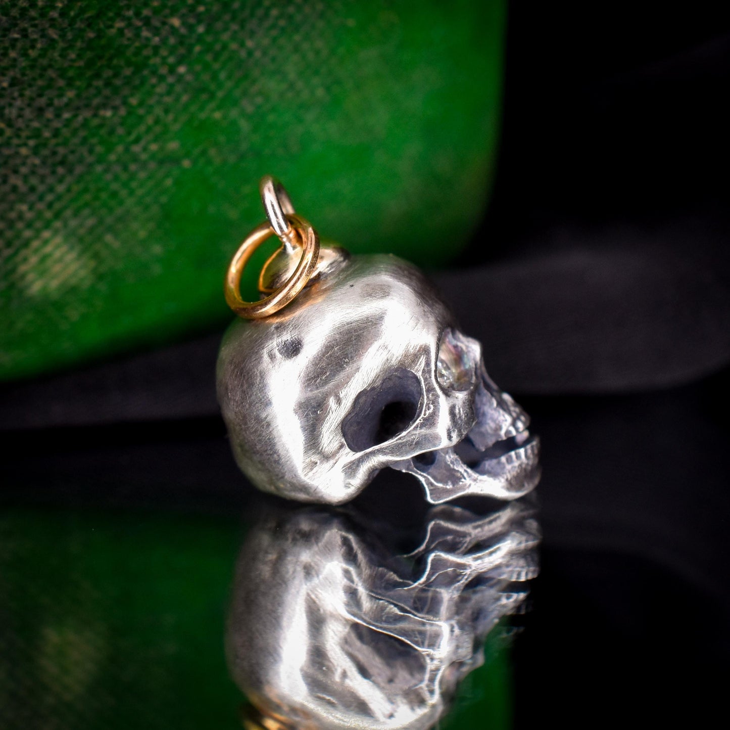 Diamond Eyes Gold and Silver Skull Charm Pendant