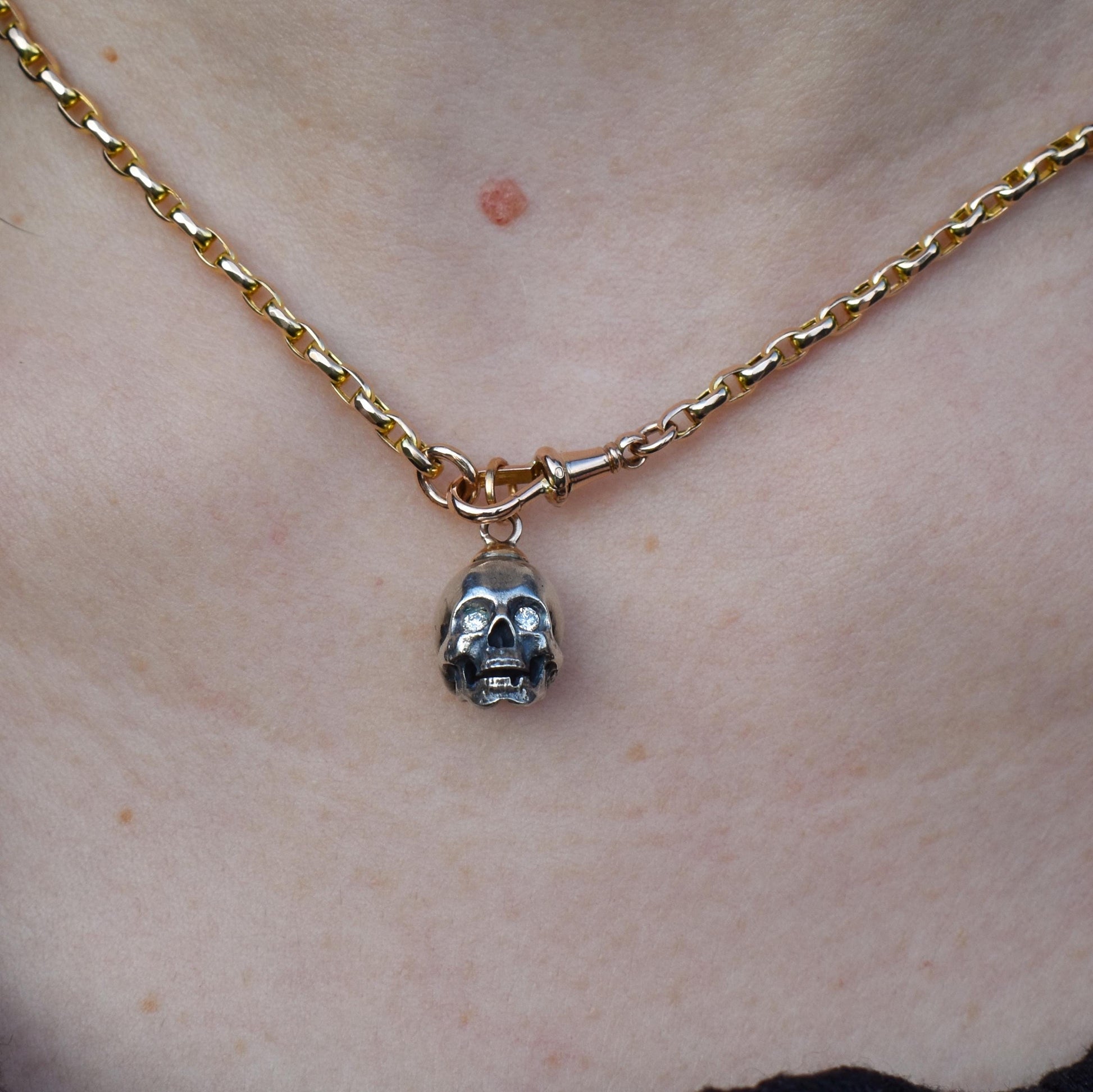 Diamond Eyes Gold and Silver Skull Charm Pendant