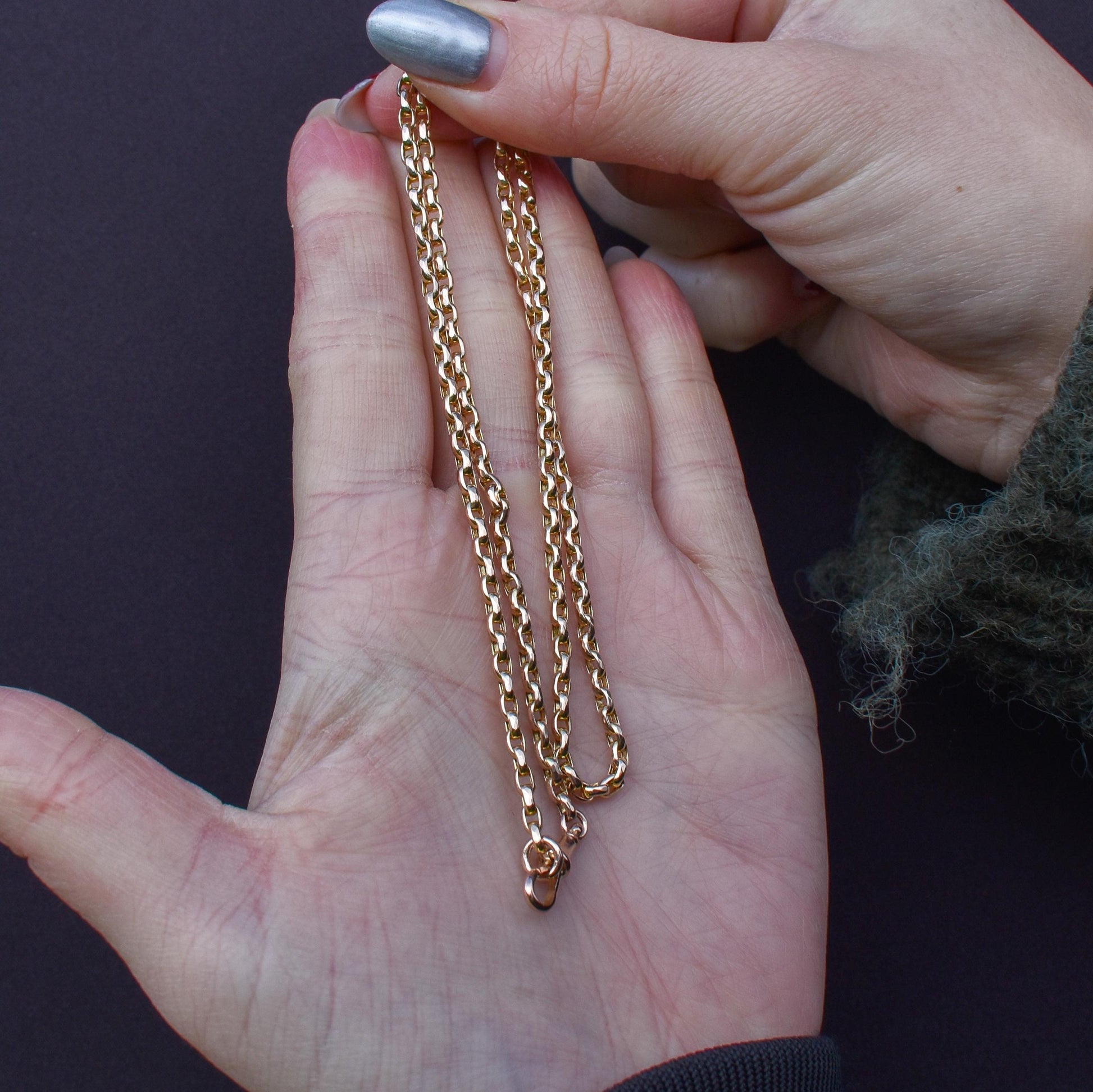 Antique Victorian 9ct Gold Faceted Link Chain Necklace with Dog Clip | 19.5"