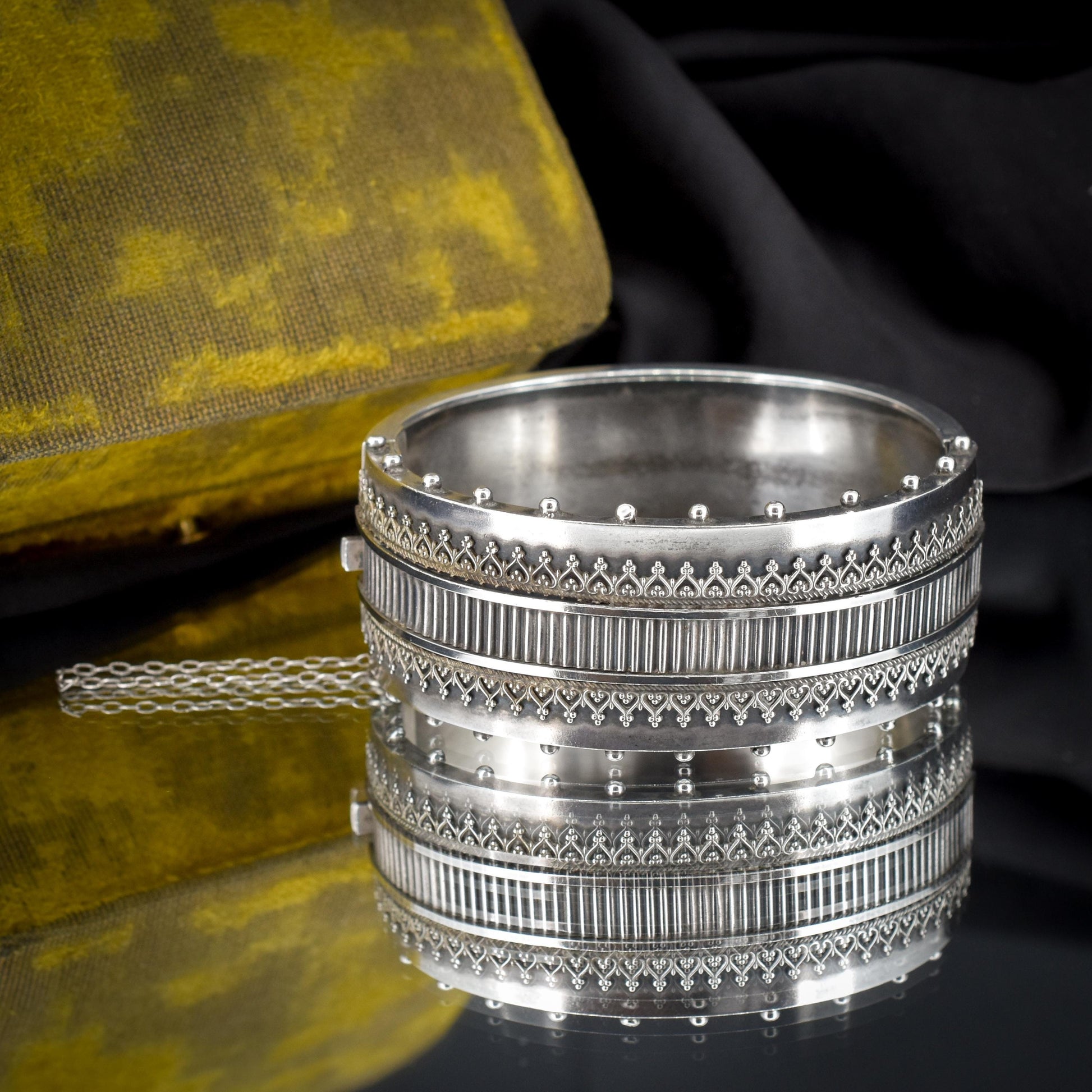 Antique Victorian Silver Aesthetic Movement Cuff Bangle Bracelet