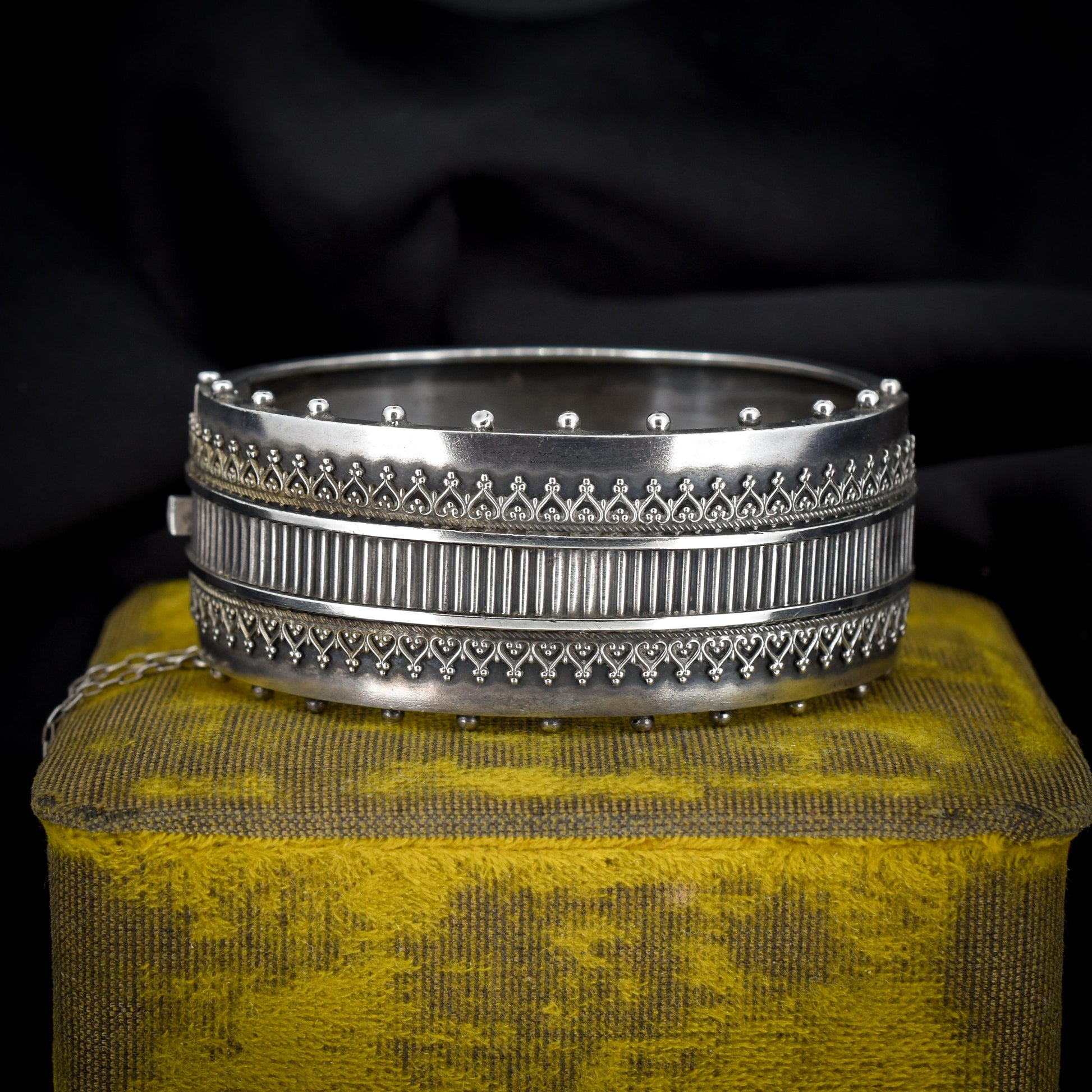 Antique Victorian Silver Aesthetic Movement Cuff Bangle Bracelet