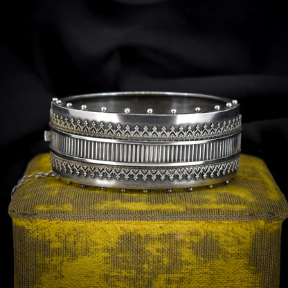 Antique Victorian Silver Aesthetic Movement Cuff Bangle Bracelet