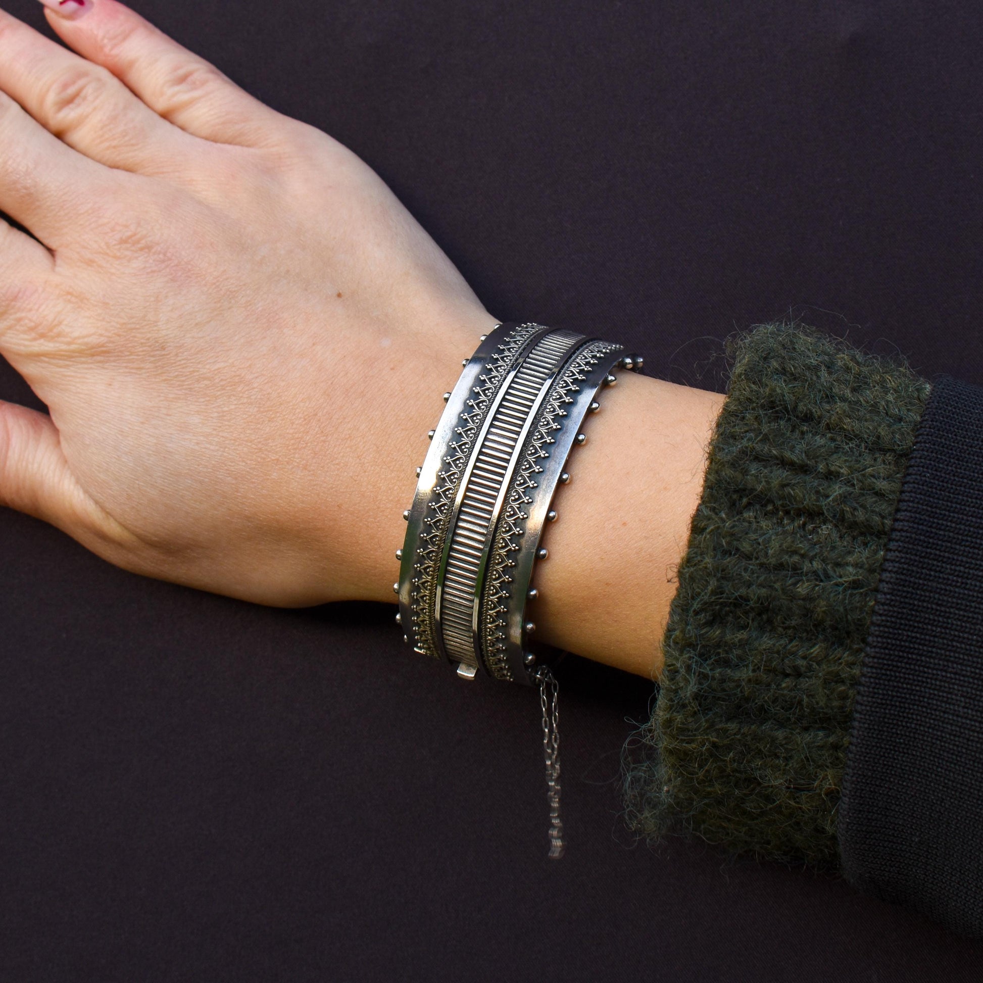 Antique Victorian Silver Aesthetic Movement Cuff Bangle Bracelet