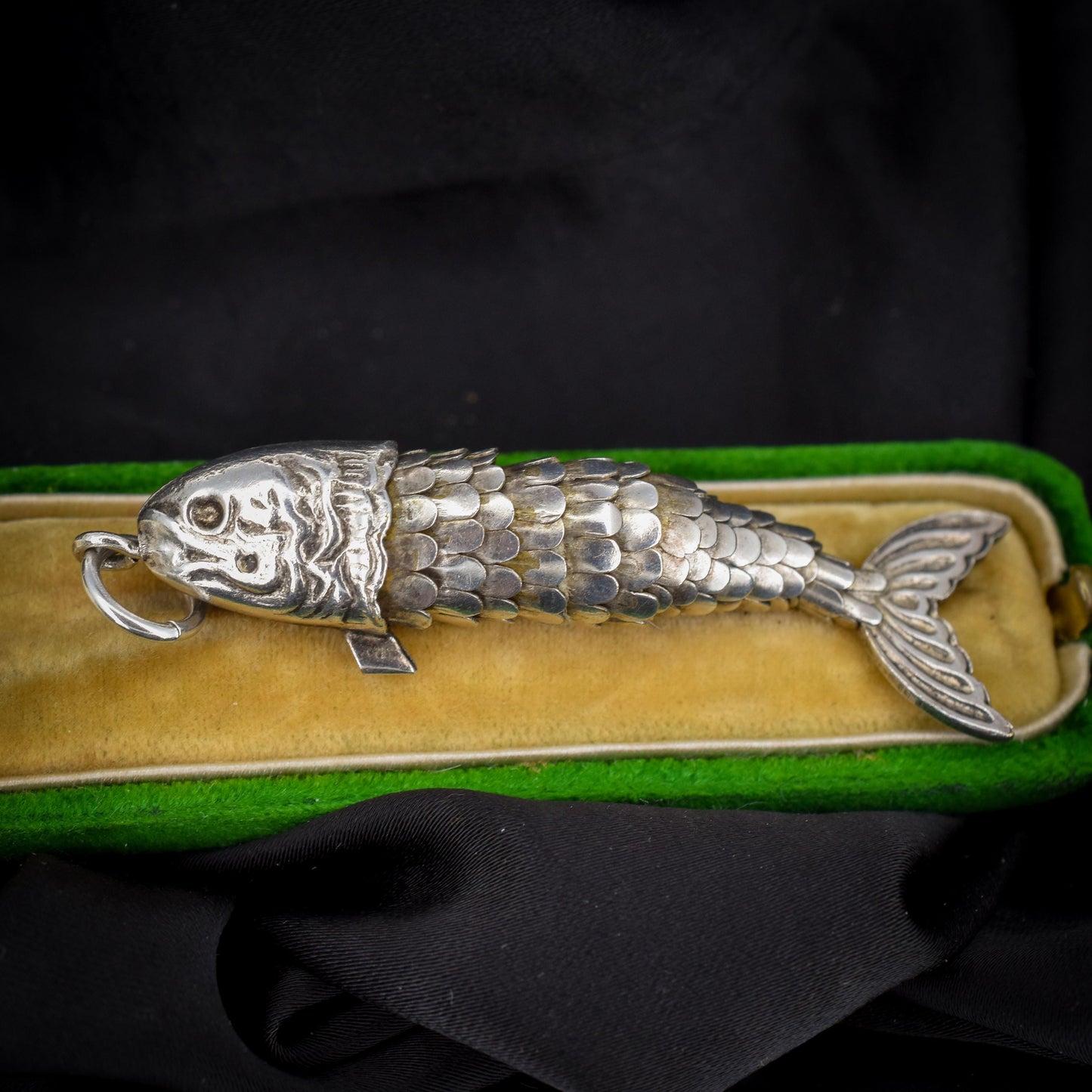 Vintage Silver Plate Articulated Fish Charm Pendant