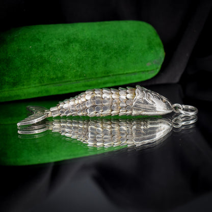 Vintage Silver Plate Articulated Fish Charm Pendant