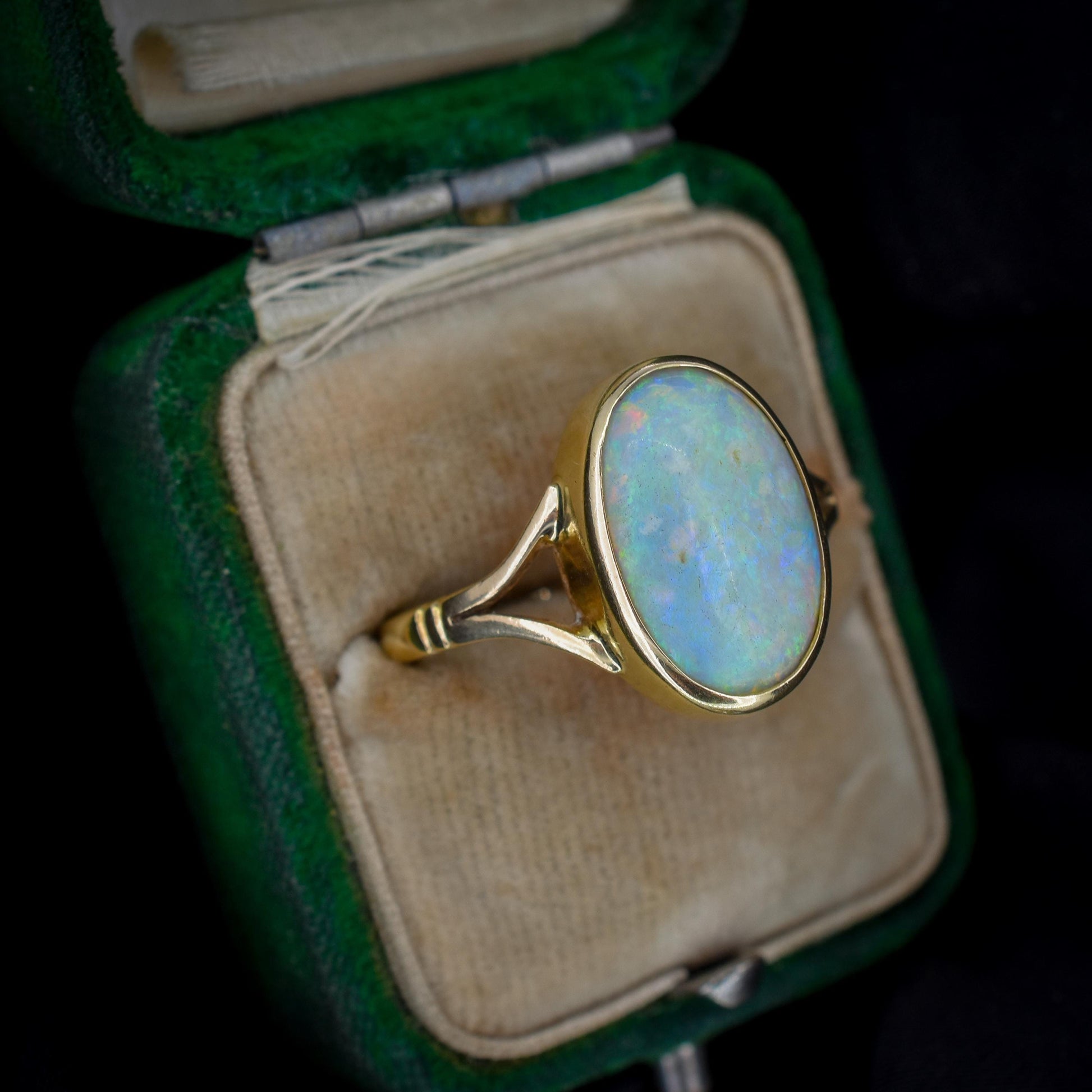Antique Natural Opal Oval Solitaire 18ct Yellow Gold Ring