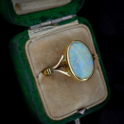 Antique Natural Opal Oval Solitaire 18ct Yellow Gold Ring