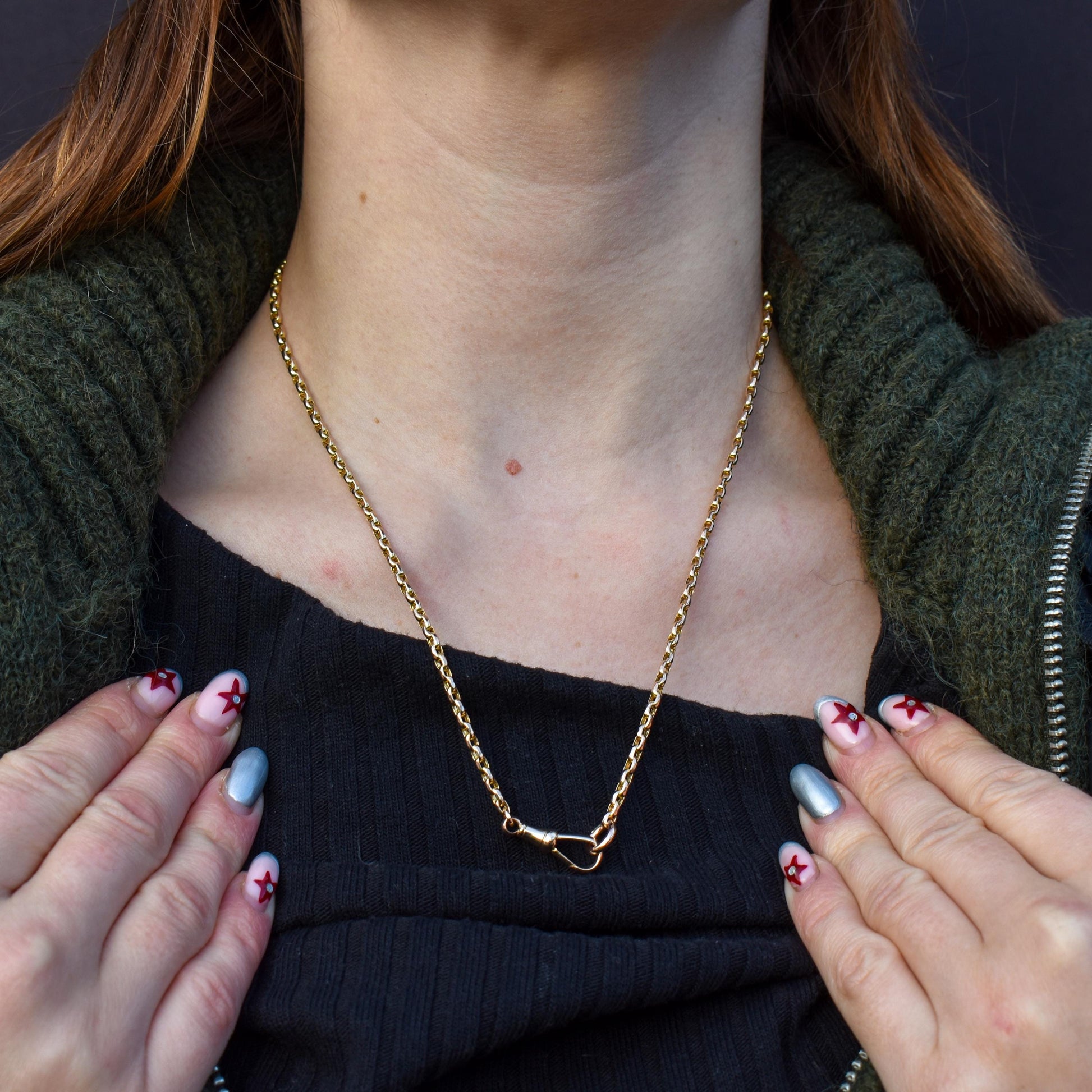 Antique Victorian 9ct Gold Faceted Link Chain Necklace with Dog Clip | 20"