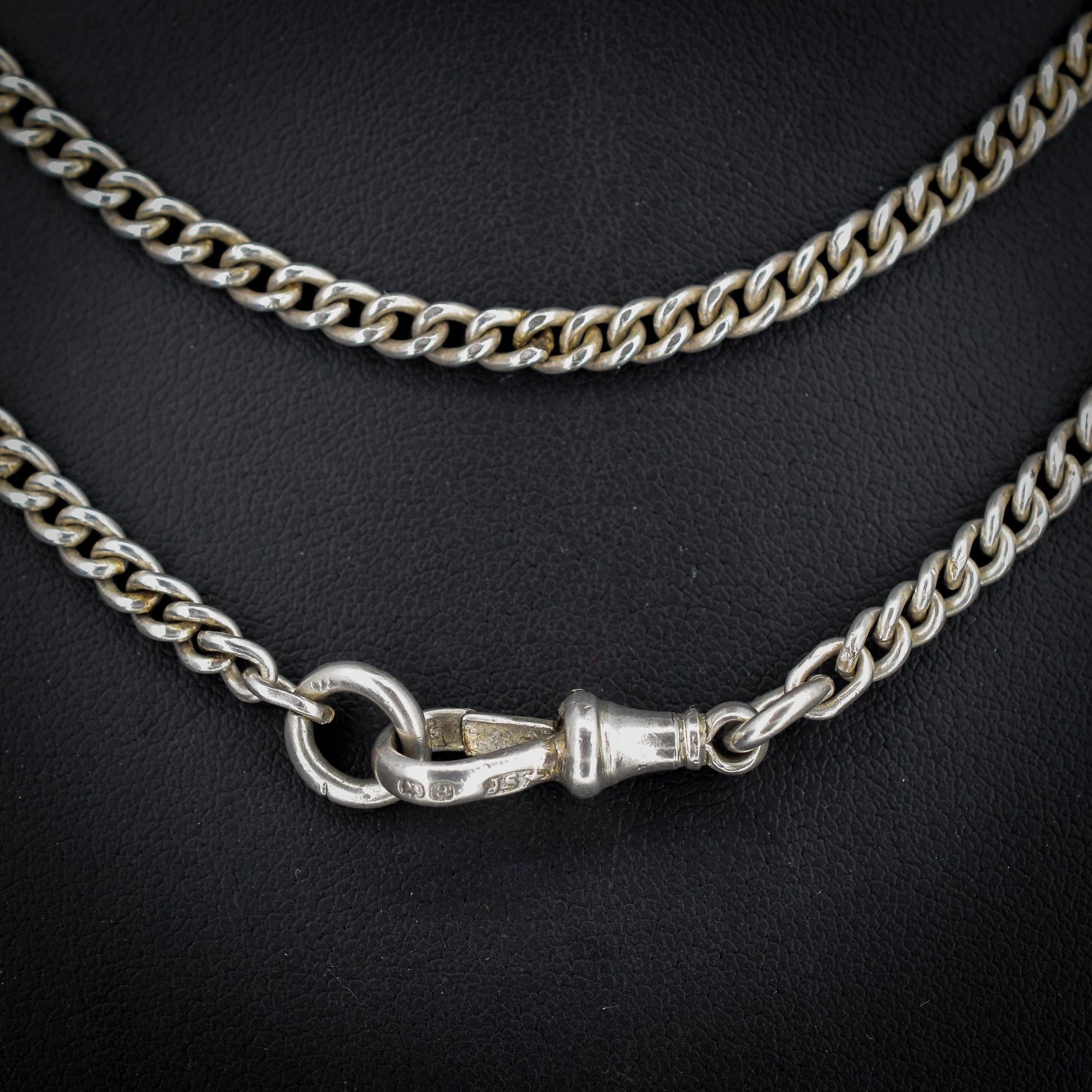 Antique Sterling Silver Curb Link Chain Necklace with Dog Clip – 31"