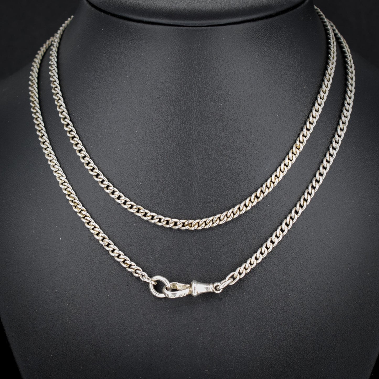 Antique Sterling Silver Curb Link Chain Necklace with Dog Clip – 31"