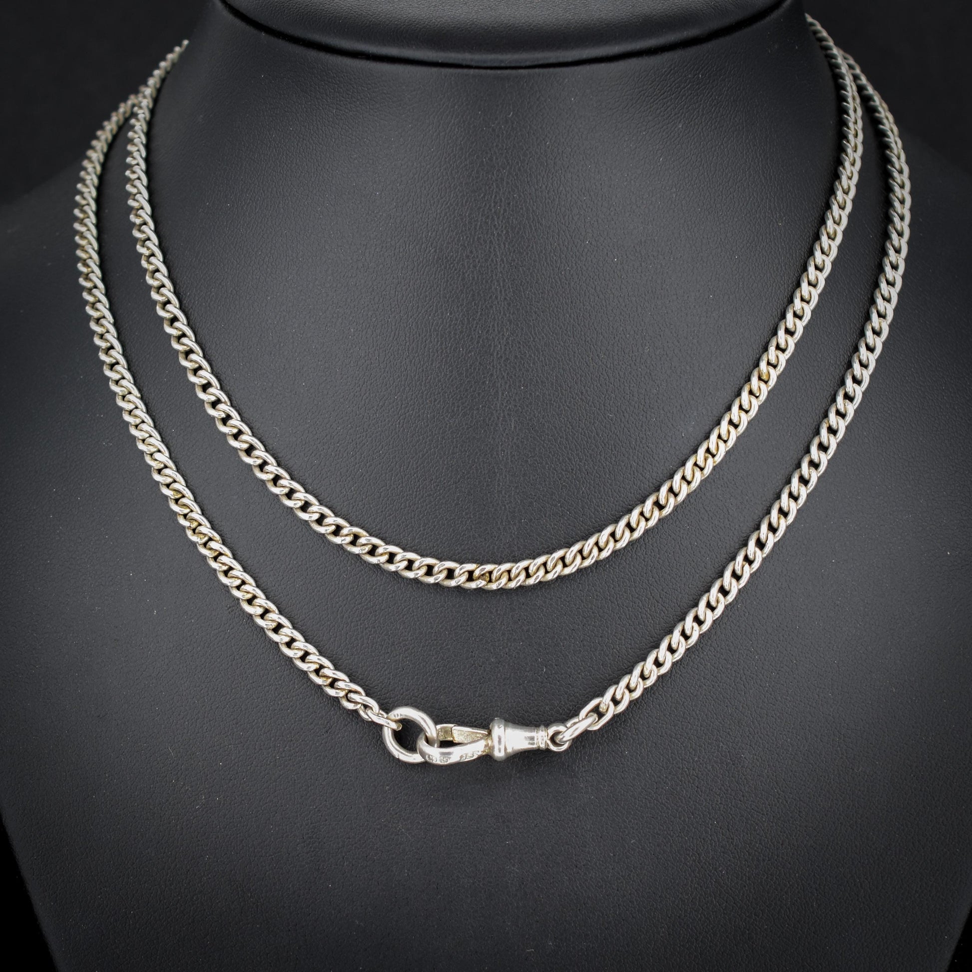 Antique Sterling Silver Curb Link Chain Necklace with Dog Clip – 31"