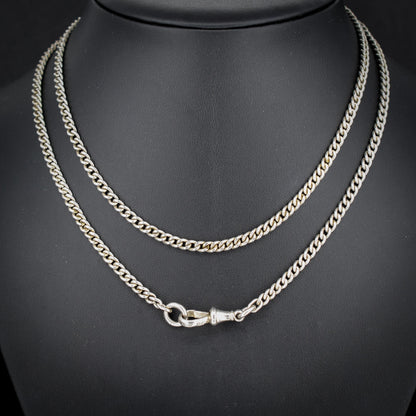 Antique Sterling Silver Curb Link Chain Necklace with Dog Clip – 31"