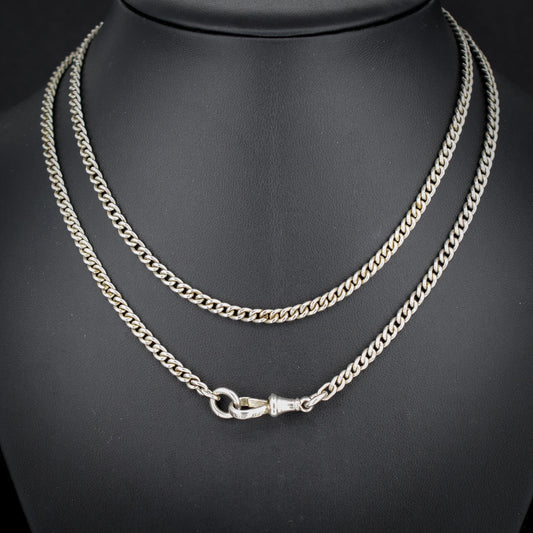 Antique Sterling Silver Curb Link Chain Necklace with Dog Clip – 31"