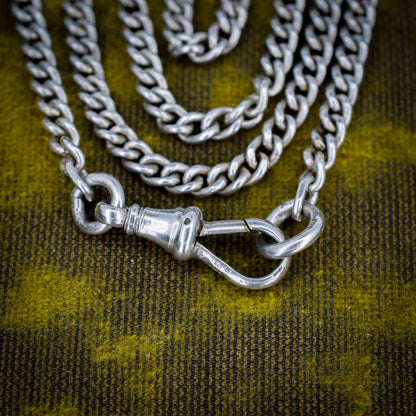 Antique Sterling Silver Curb Link Chain Necklace with Dog Clip – 31"