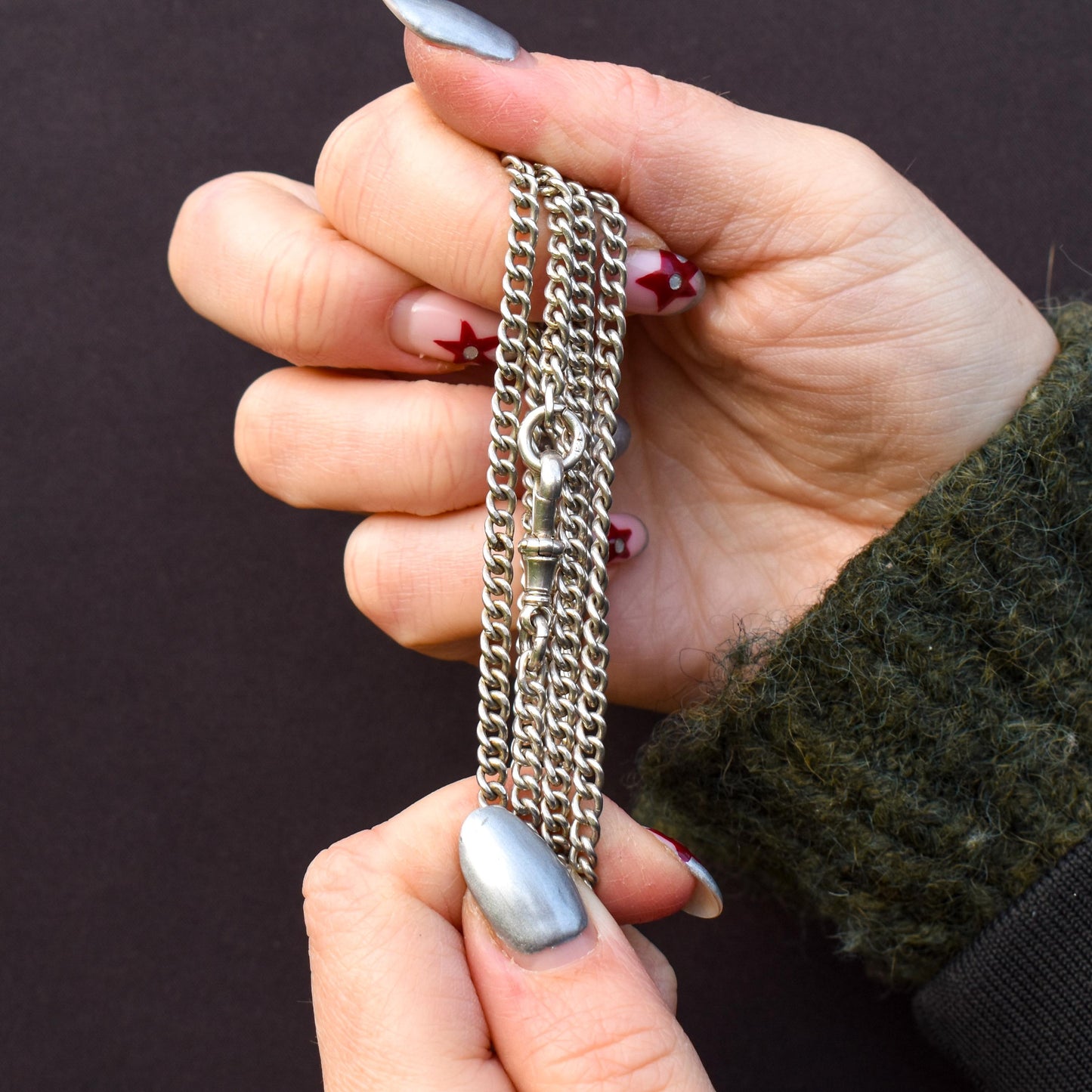 Antique Sterling Silver Curb Link Chain Necklace with Dog Clip – 31"