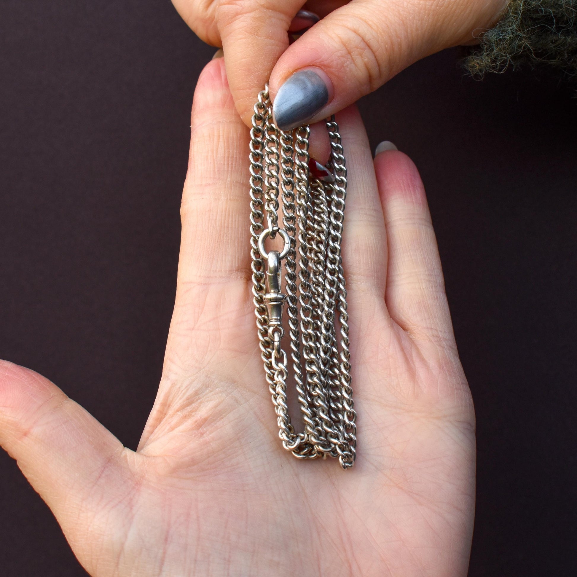 Antique Sterling Silver Curb Link Chain Necklace with Dog Clip – 31"