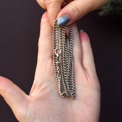 Antique Sterling Silver Curb Link Chain Necklace with Dog Clip – 31"