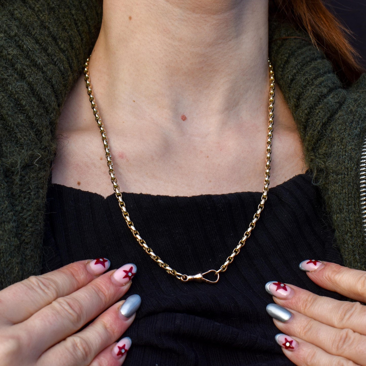 Antique Victorian 9ct Gold Faceted Link Chain Necklace with Dog Clip | 21"