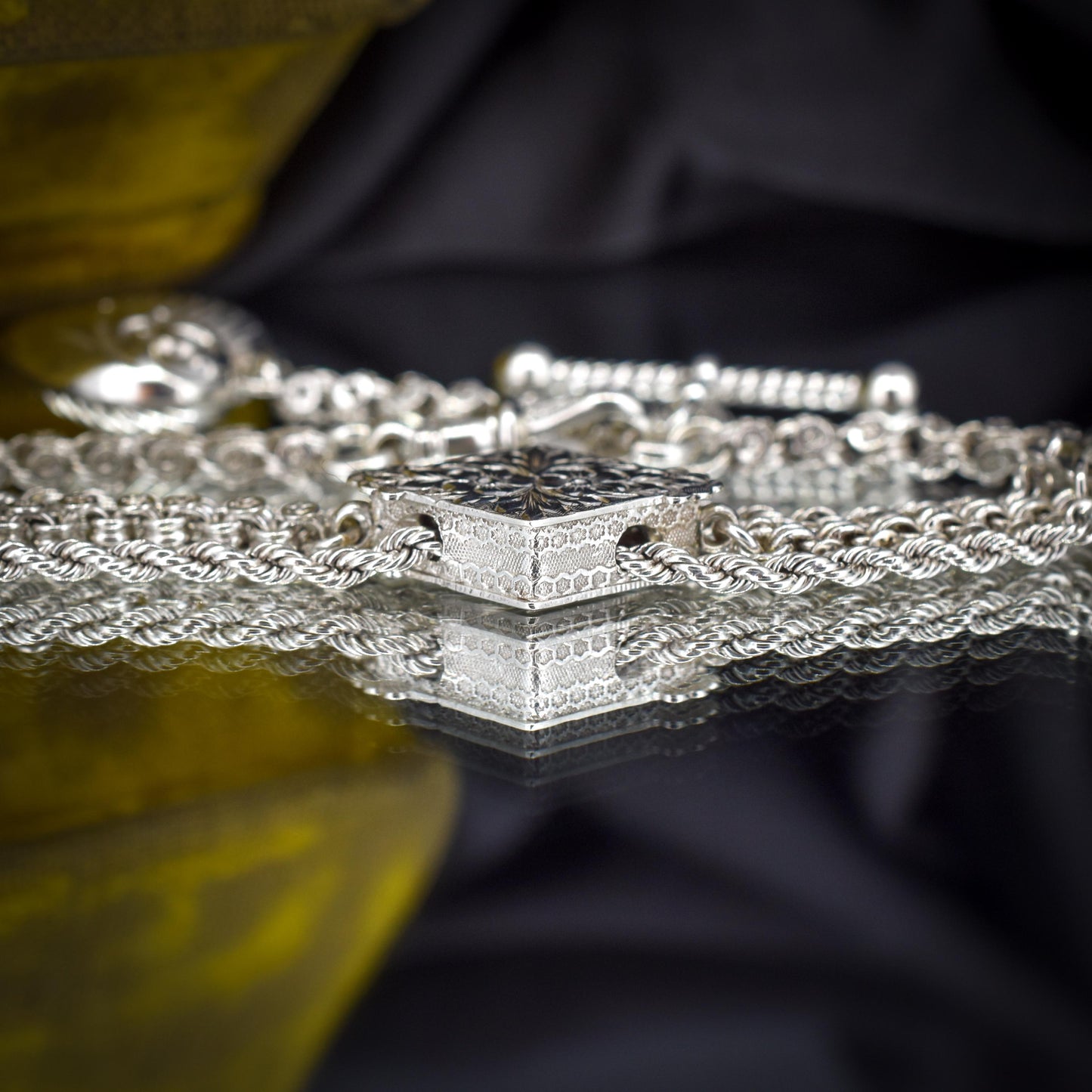 Antique Silver Multi-Strand Albertina Albert Chain Bracelet with Heart